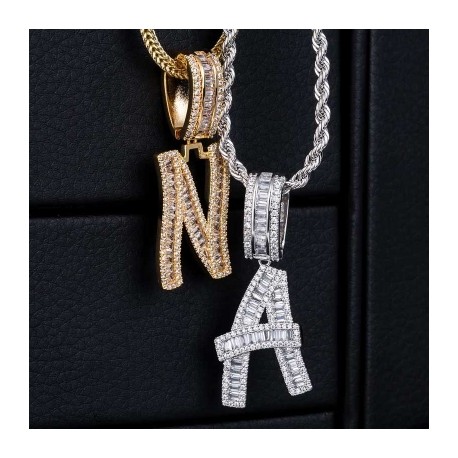 Iced Baguette Letters Pendant in White Gold