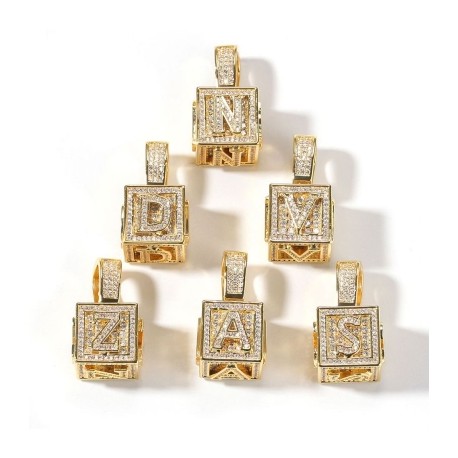 Iced Cube A to Z Letter Pendant in Gold