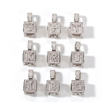 Iced Cube A to Z Letter Pendant in White Gold