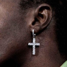 Iced Cross Earring in White Gold
