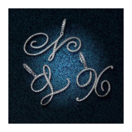 Cursive Style A to Z Initial Letters Pendant in White Gold