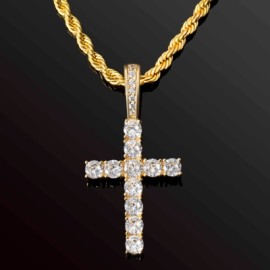 Brilliant Cut Cross Pendant in Gold