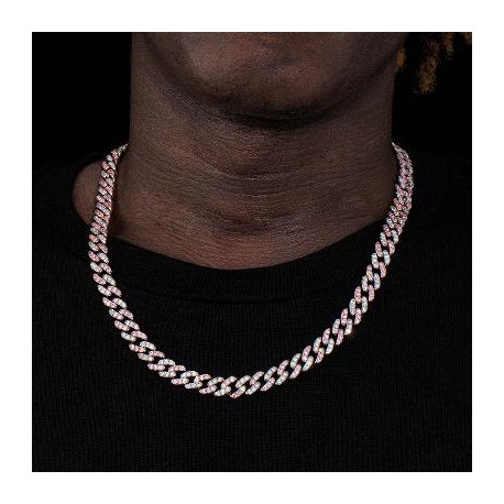 8mm White&Pink Two Tone Cuban Link Chain