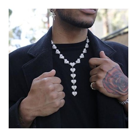 Iced Broken Heart Chain in 18K White Gold
