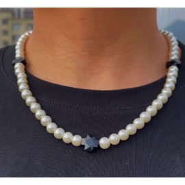 Black Onyx Cross Pearl Necklace