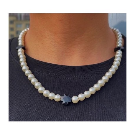 Black Onyx Cross Pearl Necklace