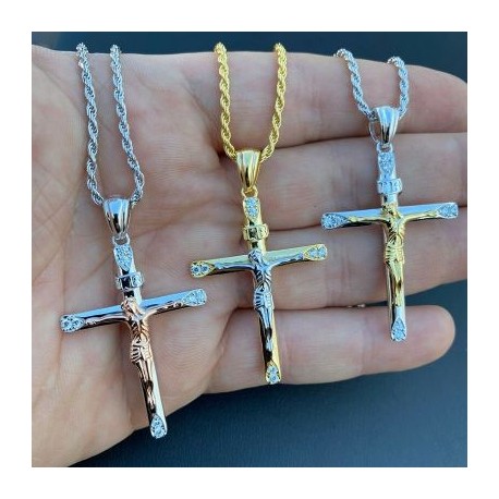 Cylindrical Two Tone Jesus Cross Pendant