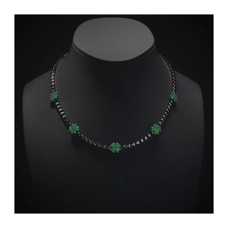 5mm Luminous Black Stone leaves Tennis Chain in Black Gold