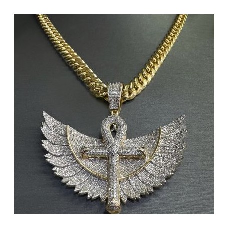 Iced Out Wings Ankh Pendant