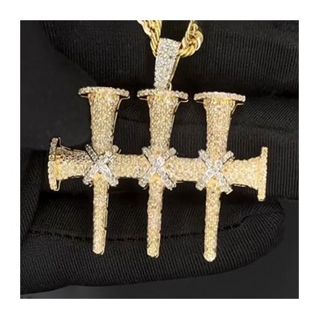 Iced Triple Nail Cross Pendant