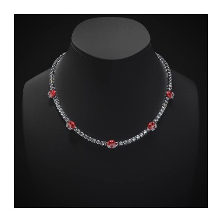 5mm Luminous Red Angry face Tennis Chain in White Gold