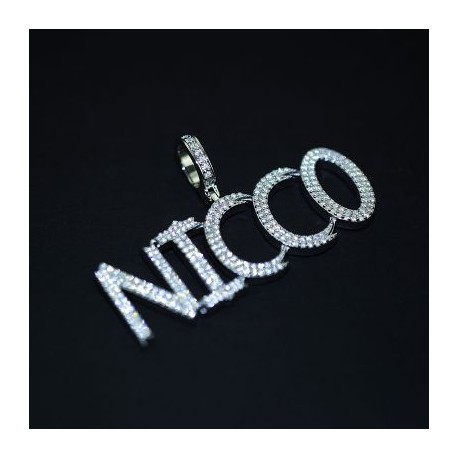 Iced Out Custom Name Pendant in White Gold