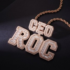 Iced Out Custom Buckle Baguette Cut Letters Pendant