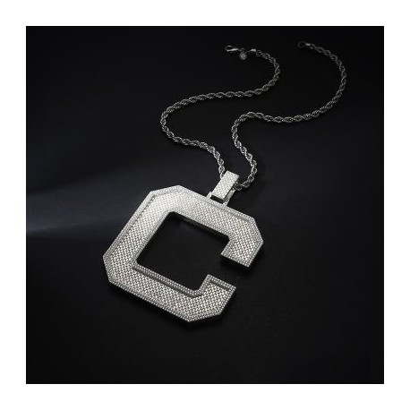 Iced A-Z Initials Letters Pendants in White Gold