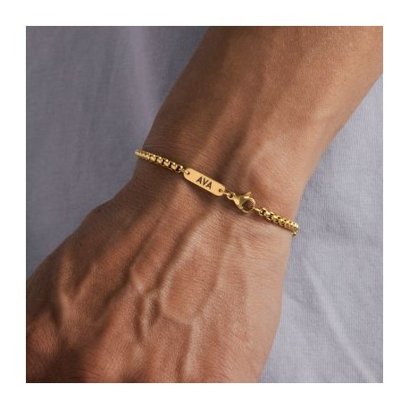 3mm Custom Name Round Box Bracelet in Gold