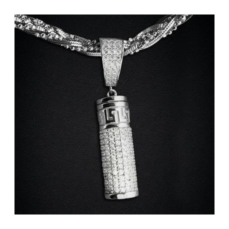 Cylindrical Swastika Carved Urn Pendant in White Gold
