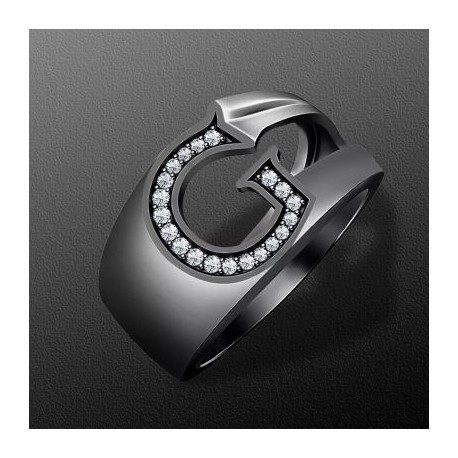 Initial Letter Ring for Men in Black