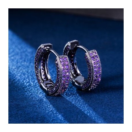 Purple Diamonds Hoop Earrings in Black Gold