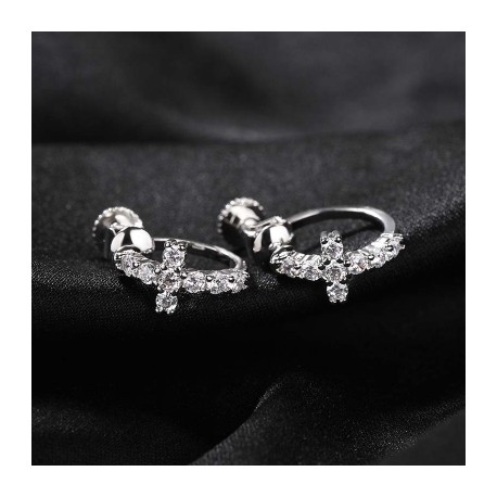 Iced Cross Screw Back Button No-pierced Earrings