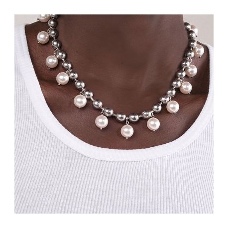 Couple Steel Beads & Pearl Necklace