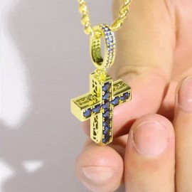 Reversible Blue & Green Diamond Cross Pendant