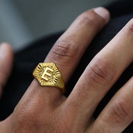 A-Z Letters Hexagon Rings in Gold