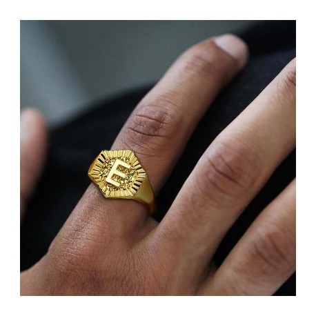 A-Z Letters Hexagon Rings in Gold
