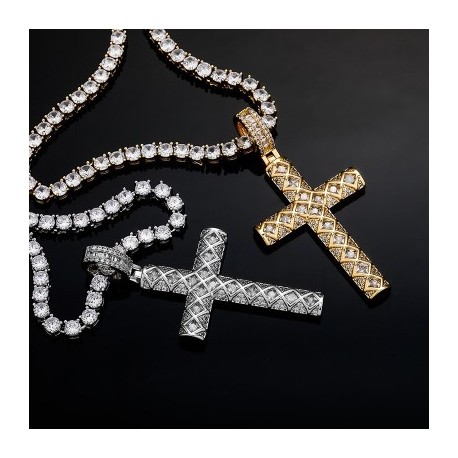Iced Grid Cross Pendant