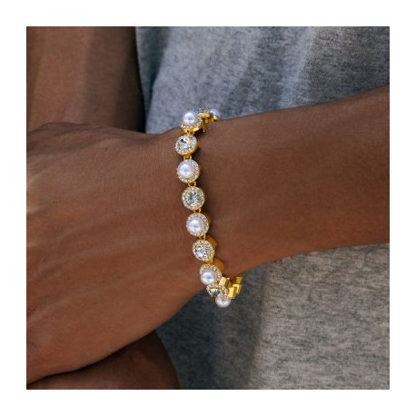 8mm Pearls Tennis Bracelet in Gold